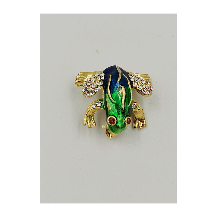Brooch Attwood & Sawyer - Frog Enamelled with Rhinestones
