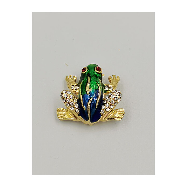 Brooch Attwood & Sawyer - Frog Enamelled with Rhinestones
