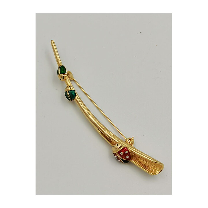 Brooch - Bugs On a Row Enamelled with Rhinestones