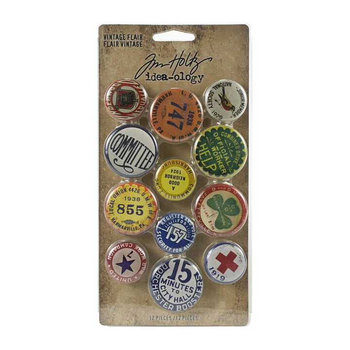 Tim Holtz Idea Ology Metal Adornments - Vintage Flair Buttons