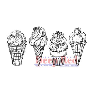 Deep Red Rubber Stamps - Ice Cream Border