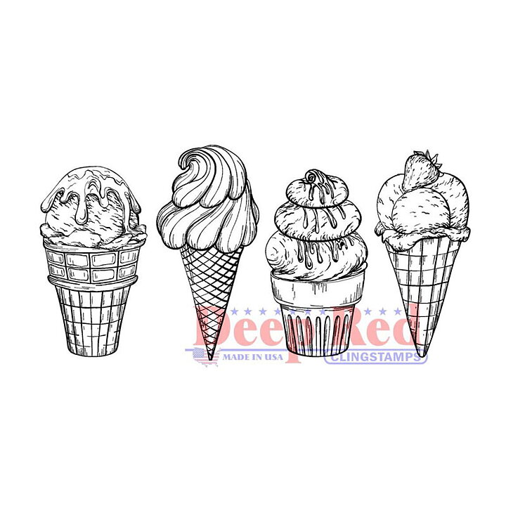Deep Red Rubber Stamps - Ice Cream Border