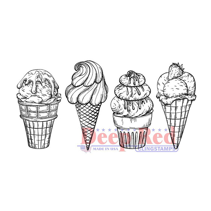 Deep Red Rubber Stamps - Ice Cream Border