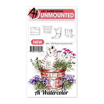 Art Impressions Watercolor Cling Rubber Stamps - Mini Rustic Container Set