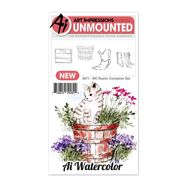 Art Impressions Watercolor Cling Rubber Stamps - Mini Rustic Container Set