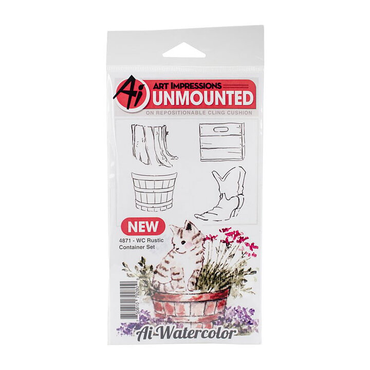 Art Impressions Watercolor Cling Rubber Stamps - Mini Rustic Container Set
