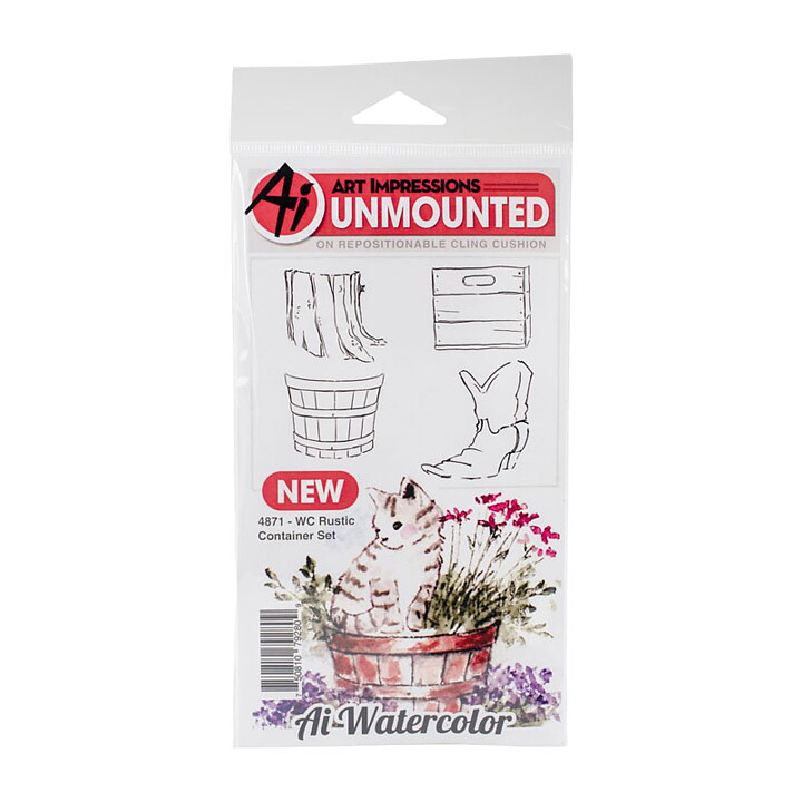 Art Impressions Watercolor Cling Rubber Stamps - Mini Rustic Container Set