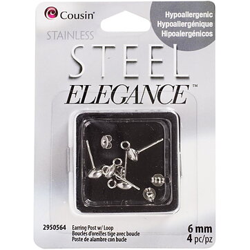 Cousin Stainless Steel Elegance - Earring Posts W/Loop 6 mm
