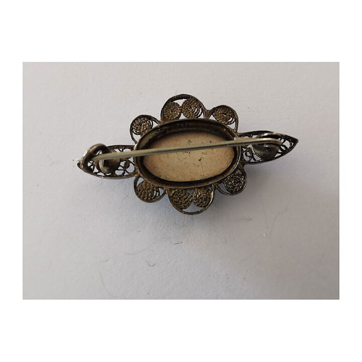 Brooch - Dutch Delft Windmill Filigree Ceramic