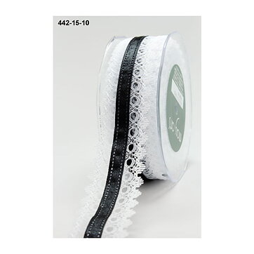 May Arts Lace Ribbon & Satin Center  - White & Black 38 mm