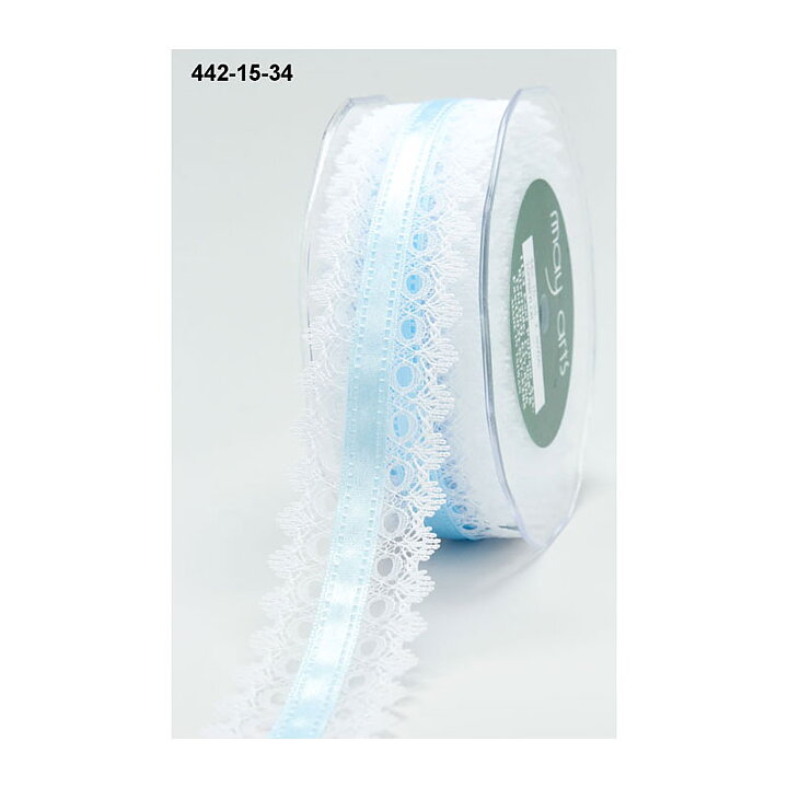 May Arts Lace Ribbon & Satin Center  - White & Light Blue 38 mm