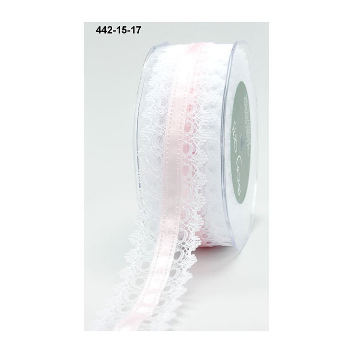 May Arts Lace Ribbon & Satin Center  - White & Pink 38 mm