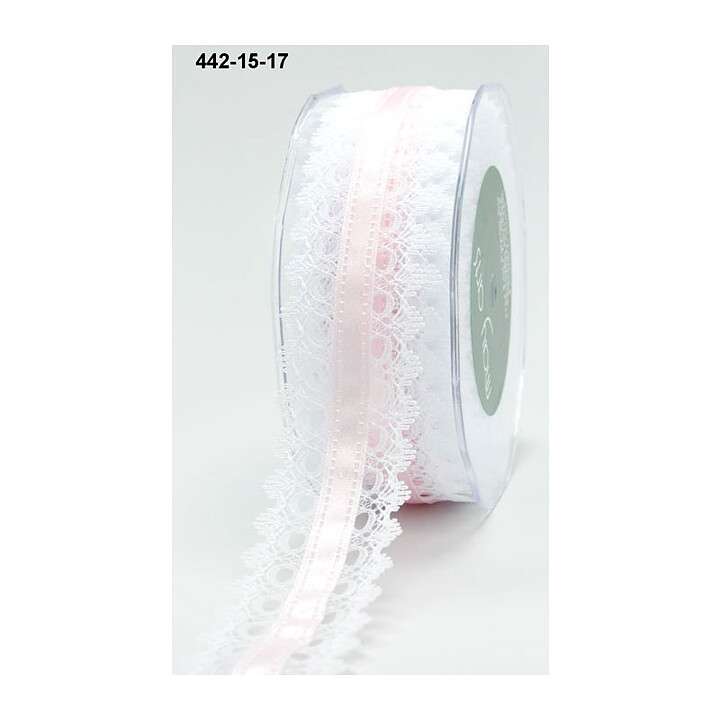 May Arts Lace Ribbon & Satin Center  - White & Pink 38 mm