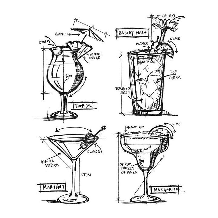 Tim Holtz Stampers Anonymous set - Cocktails Blueprint