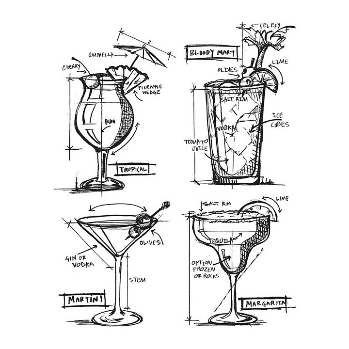 Tim Holtz Stampers Anonymous set - Cocktails Blueprint