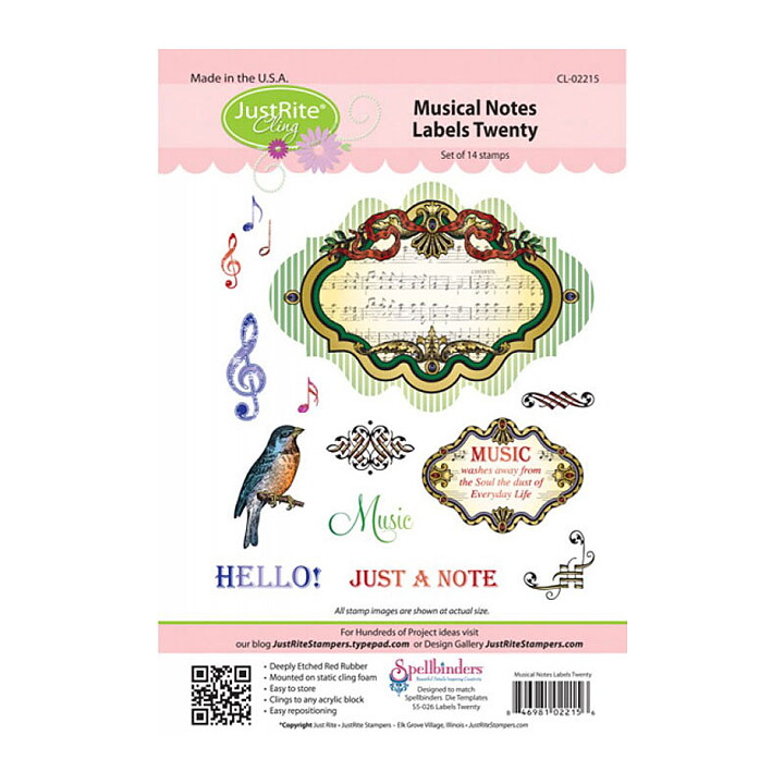 JustRite Papercraft Rubber Stamp - Musical Notes Labels Twenty