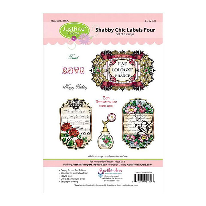 JustRite Papercraft Rubber Stamp - Chabby Chic Labels Four