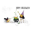 Stamping Bella Cling Rubber Stamps - Halloween The Wizard, The Witch & The Cauldron Chicks