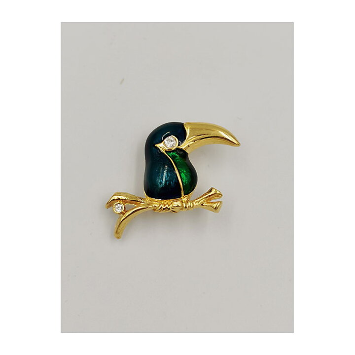 Brooch Attwood & Sawyer - Toucan Parrot Enamelled with Rhinestones