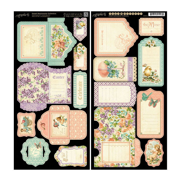 Graphic 45 Cardstock Die-Cuts - Sweet Sentiments Tags & Pockets Collection