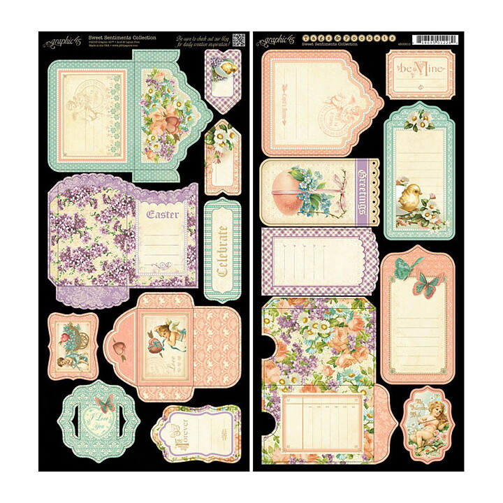 Graphic 45 Cardstock Die-Cuts - Sweet Sentiments Tags & Pockets Collection