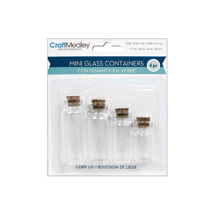 Multicraft Imports Mini Glass Containers W/Cork Lids - Clear