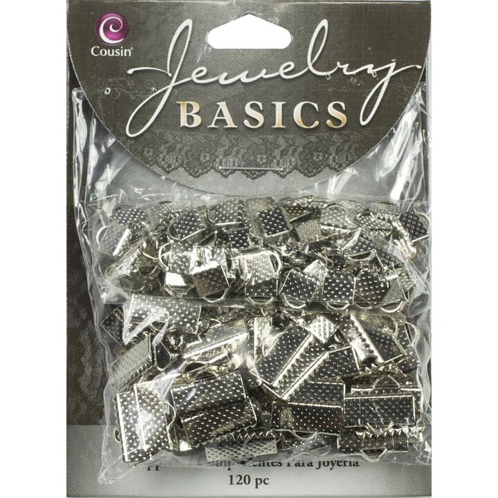 Cousin Basic Metal Findings - Silver Ends Ribbon Clamps 7 & 14 mm