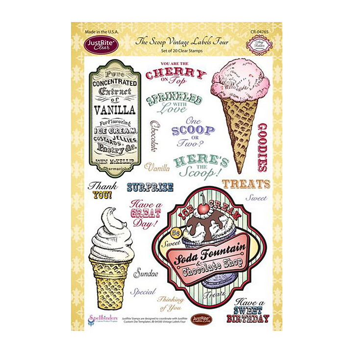 JustRite Papercraft Clear Stamps - The Scoop Vintage Labels Four
