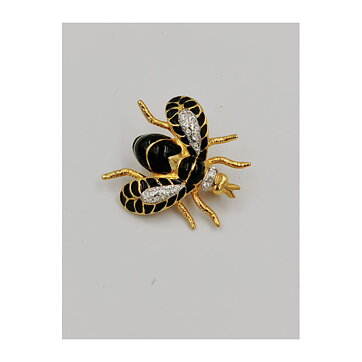 Brooch - Flying Beetle Enamelled with Rhinestones