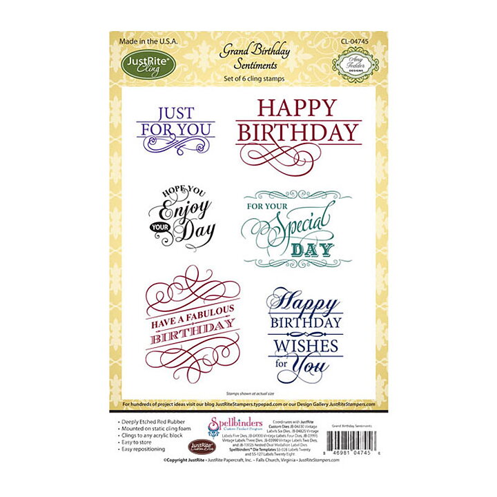 JustRite Papercraft Rubber Stamp - Grand Birthday Sentiments