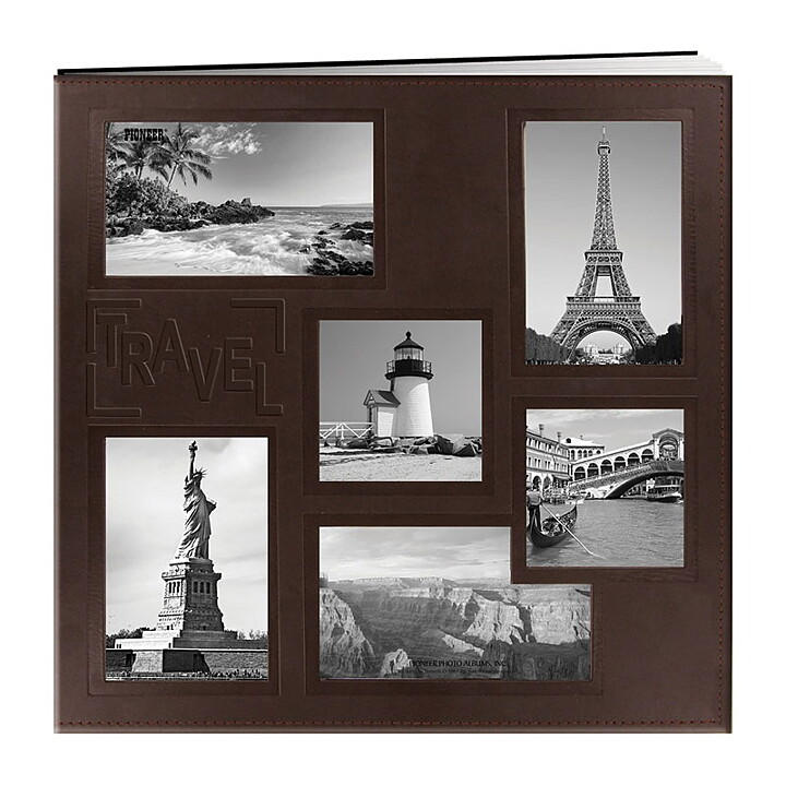 Pioneer 5-Up Sewn Embossed Collage Frame Photo Album - Travel Brown