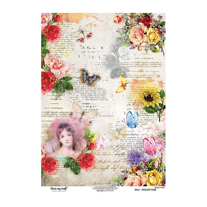 Dress My Craft Decopatch Rice Paper A3 - Butterflies And Flowers