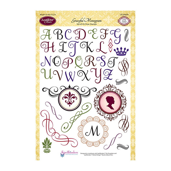 JustRite Papercraft Clear Stamps - Graceful Monogram