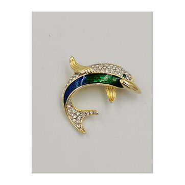 Brooch Attwood & Sawyer - Dolphin Enamelled with Rhinestones