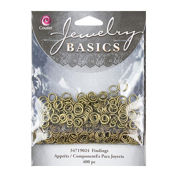 Cousin Basic Metal Findings - Antique Gold Jump Rings 4 - 6 mm