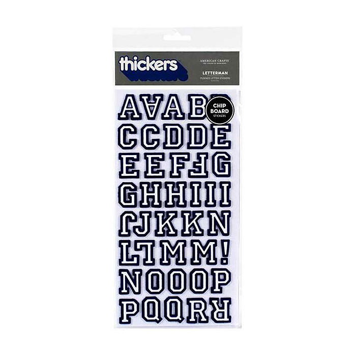 American Crafts Thickers Chipboard Stickers - Letterman Flocked Sapphire