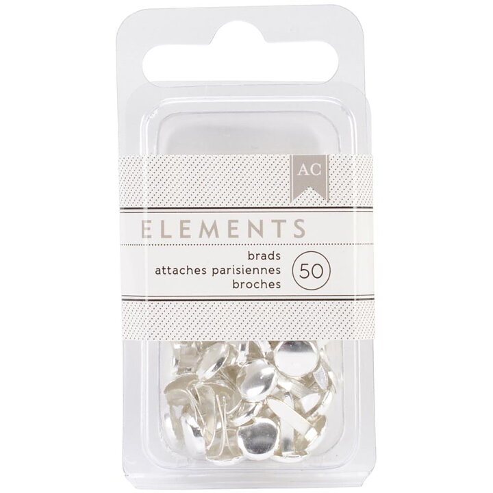 American Crafts Elements - Brads Medium 50 Pack Silver