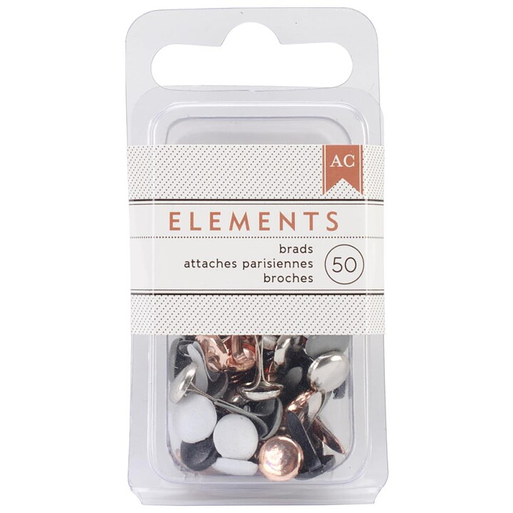 American Crafts Elements - Brads Medium 50 Pack Metallic