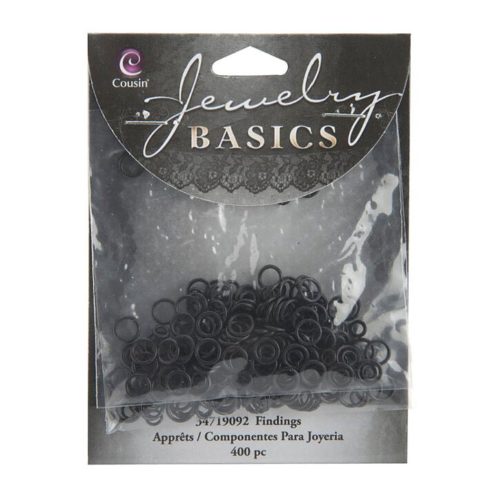 Cousin Basic Metal Findings - Black Jump Rings 4 - 6 mm