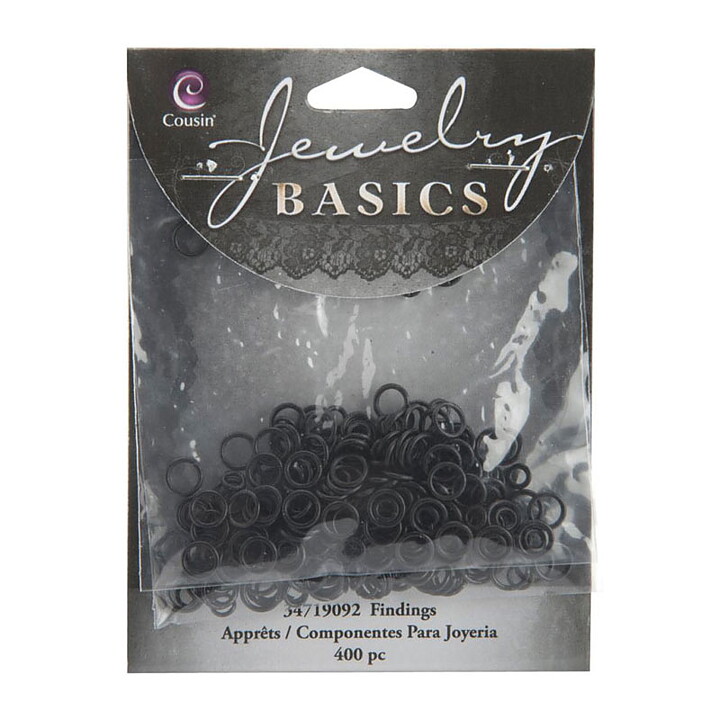 Cousin Basic Metal Findings - Black Jump Rings 4 - 6 mm