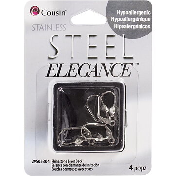 Cousin Stainless Steel Elegance - Rhinestone Lever Back Earrings 