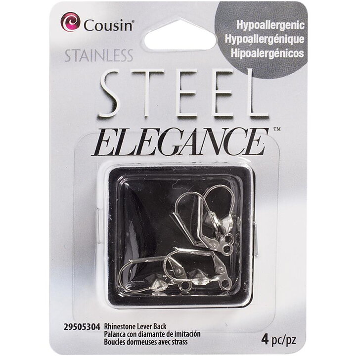 Cousin Stainless Steel Elegance - Rhinestone Lever Back Earrings 