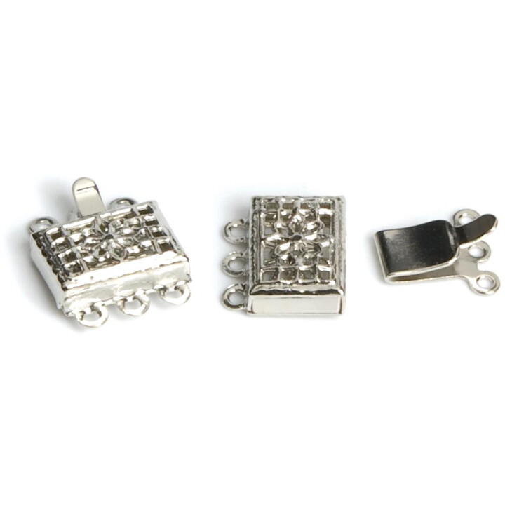 Cousin Basic Metal Findings - Silver Box Clasp 3-strand 11x17 mm