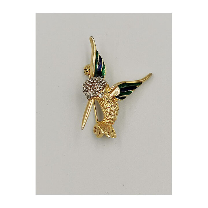 Brooch Attwood & Sawyer - Hummingbird Enamelled with Rhinestone