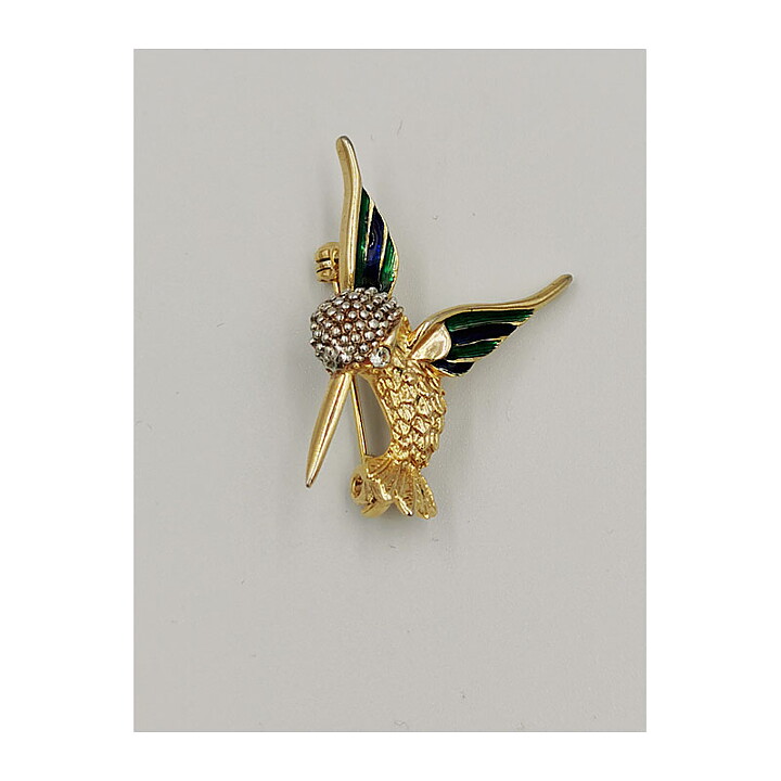 Brooch Attwood & Sawyer - Hummingbird Enamelled with Rhinestone