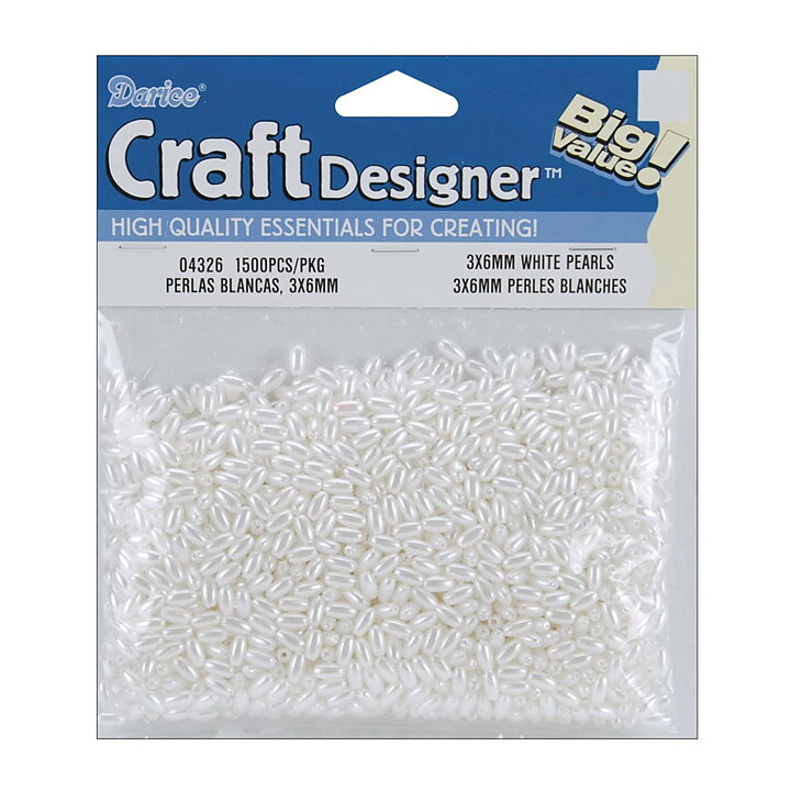 Darice Craft Designer Pearls - White Oval 3x6 mm