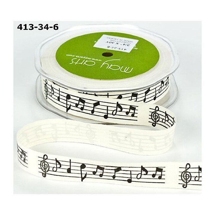 May Arts Printed Ribbon  - Music Notes Ivory 