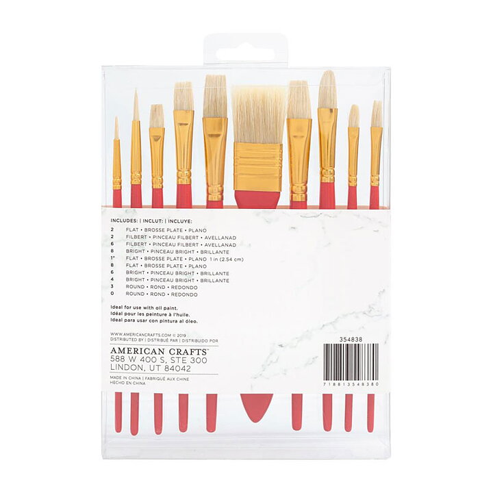American Crafts Art Supply Basics Oil Hog Hair Brush Set