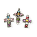 Darice Antique Silver Rhinestone Cross Charms