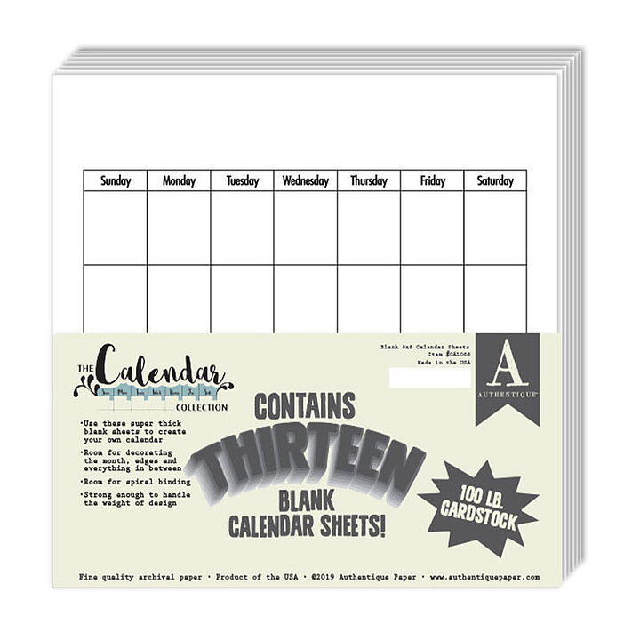 Authentique Single-Sided Cardstock - Calendar Collection Blank